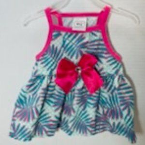 Dog Dress In Blues and Pink Trim  - XS